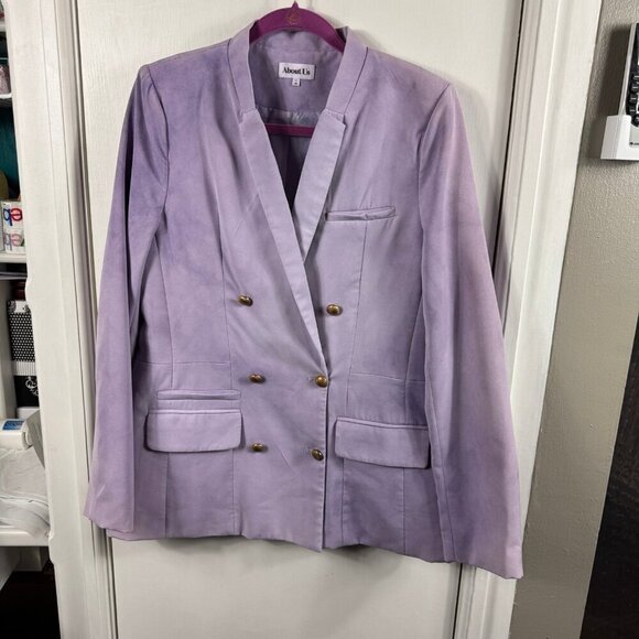 About Us light purple distressed button up blazer.  Size XL - Picture 1 of 8